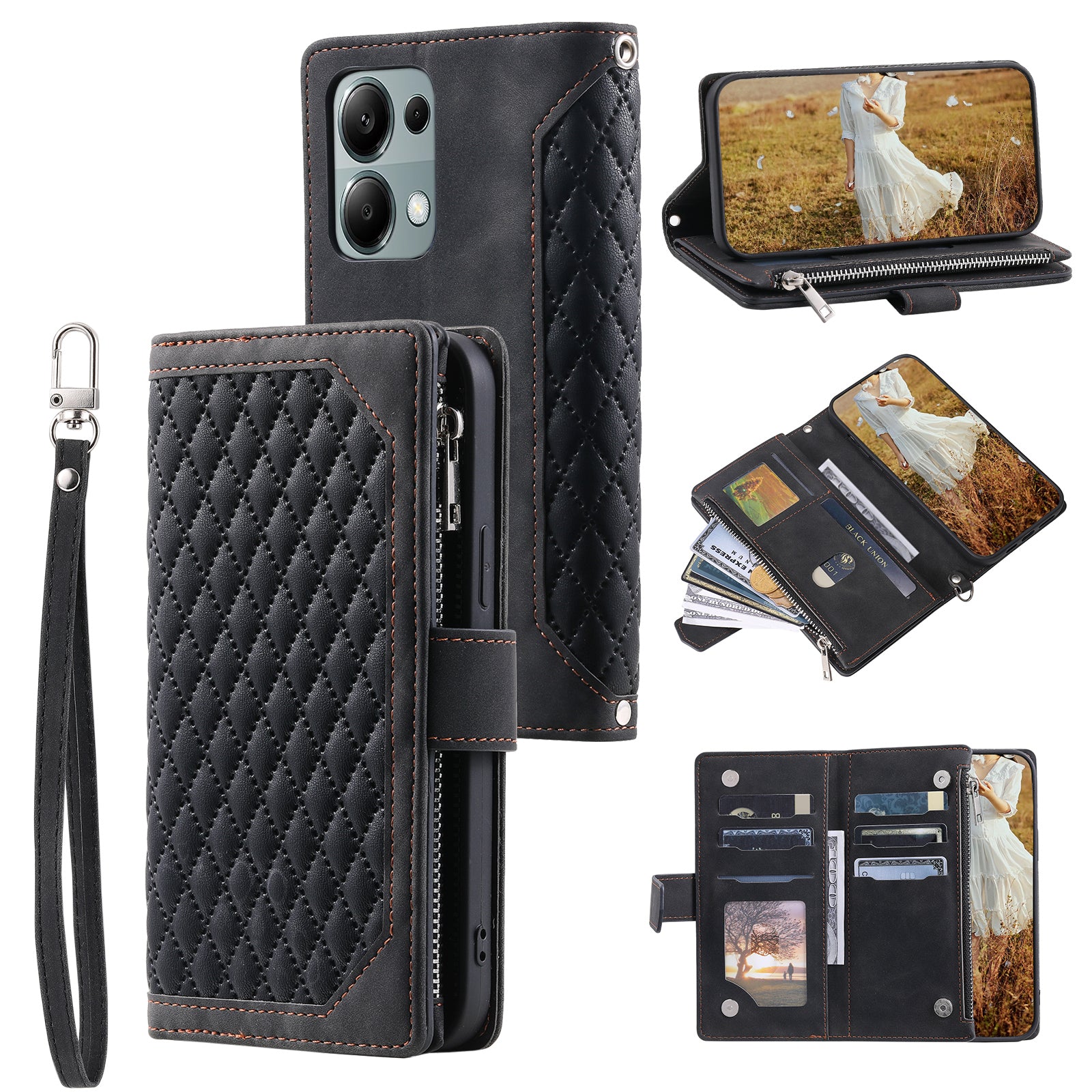 For Xiaomi Redmi Note 13 Pro 4G / Poco M6 Pro 4G Case Rhombus Leather Zipper Pocket Phone Cover For Xiaomi Redmi Note 13 Pro 4G / Poco M6 Pro 4G Case Rhombus Leather Zipper Pocket Phone Cover